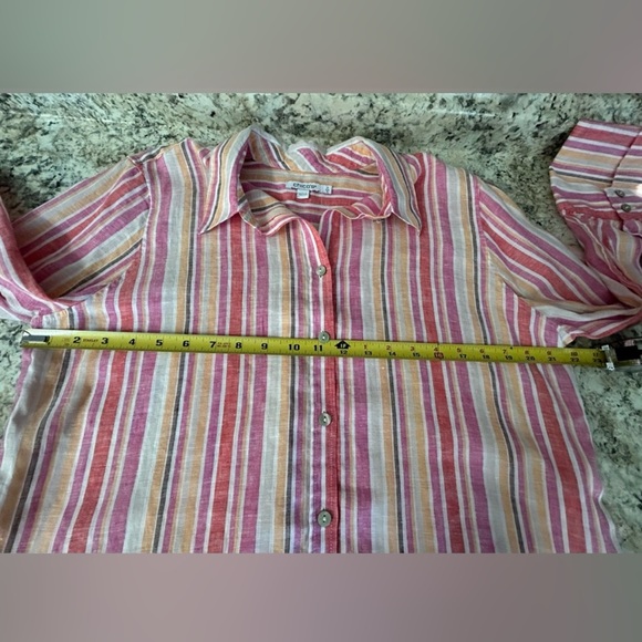 Chicos 100% Linen Striped Button Up Blouse Top Size M - Picture 9 of 11